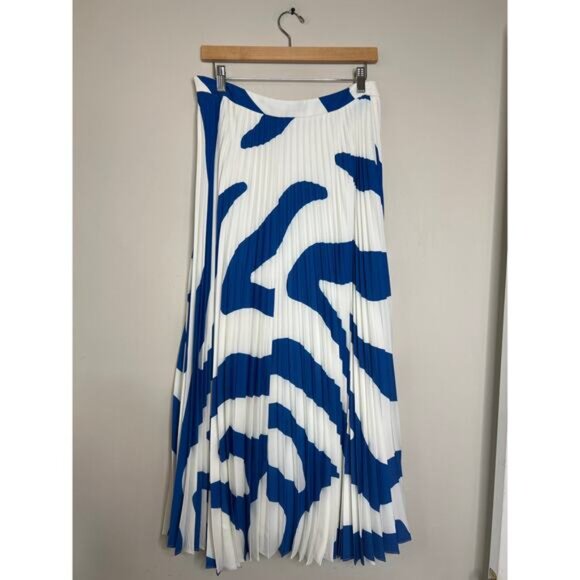 NWT Milly Otha Zebra Print Pleated Lined A-Line Side Zip Midi Skirt Blue Size 10 - Picture 6 of 8